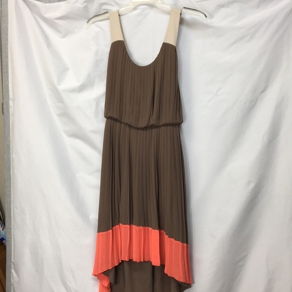 Jessica Simpson Dresses & Skirts - Jessica Simpson Deep Taupe Strappy Dress High-Low Pink Border NEW Sz 8